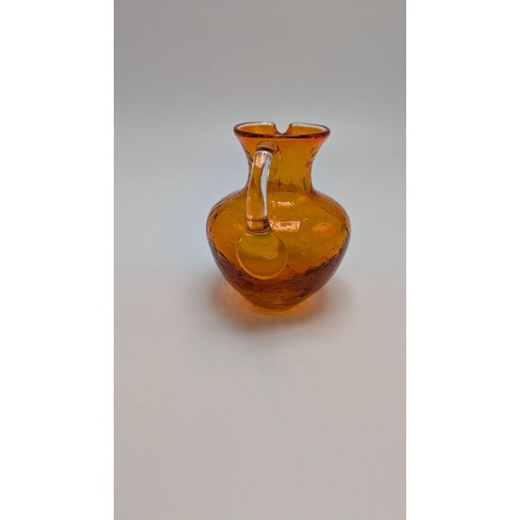 Orange Crackle Glass Pitcher Clear Handle Decorative Vase Glass Home Decor - Picture 4 of 8